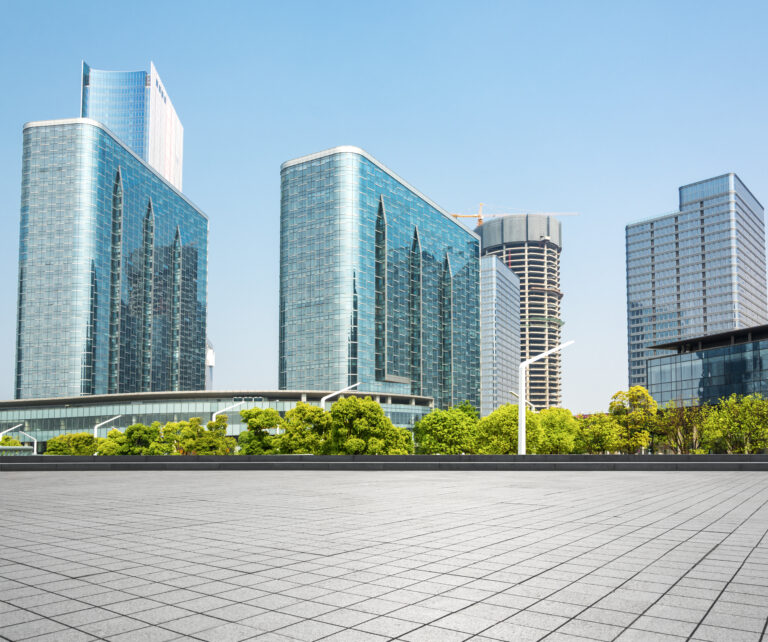 modern business building with glass wall from empty floor